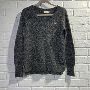 Hollister Charcoal Gray Marled V-Neck Knit Sweater Cozy Classic M
